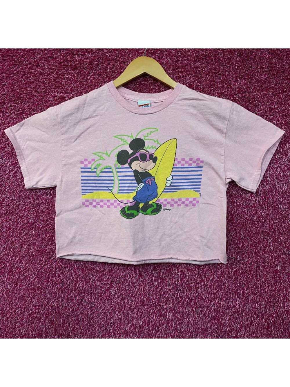 Junk Food Clothing Mickey Mouse Surf Flea Market Pink Crop T-Shirt Small